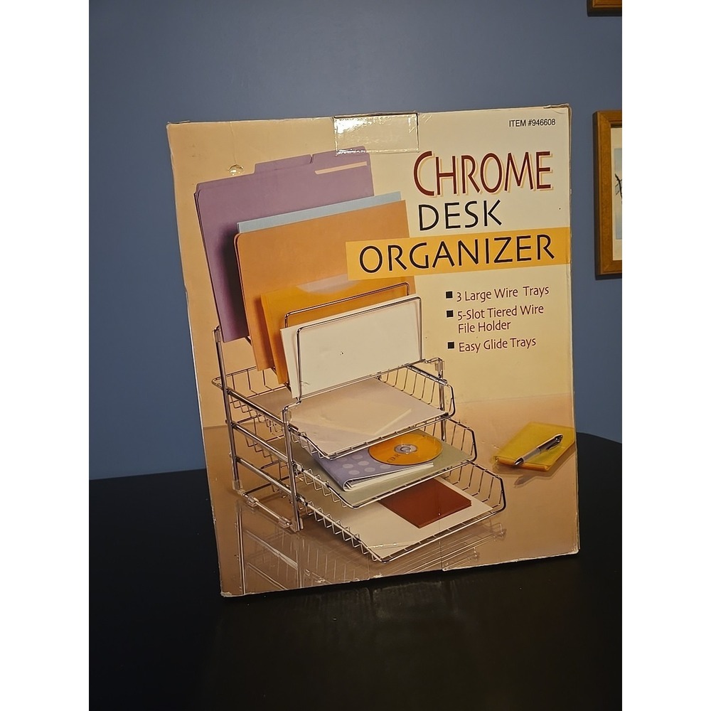 Chrome Notebook Letter Tray 3 Tier Desk Organizer Office Supplies File Folders